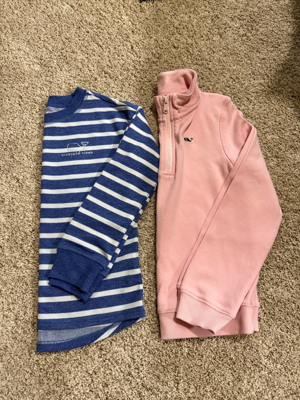 Size XS (5/6) Vineyard Vines Striped Top with Pink Whale Half-Zip